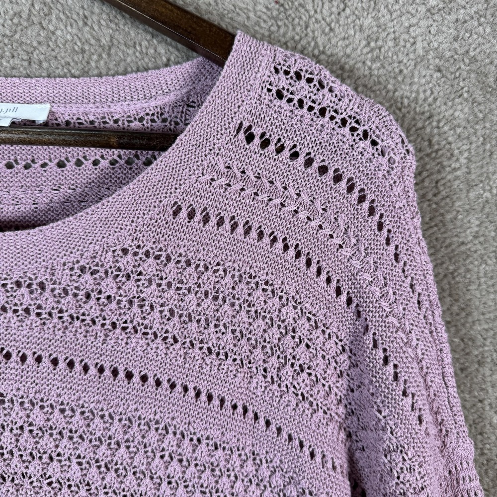 J Jill Sweater Large Petite Purple Open Knit Scoop Neck Pullover Lightweight - Picture 4 of 10